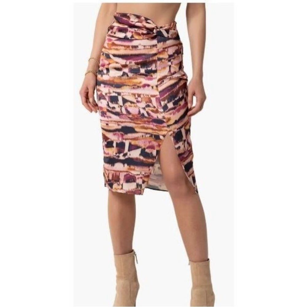 NWT Zosia Abstract Ruched Side Slit High Waisted Midi Skirt, Size XS